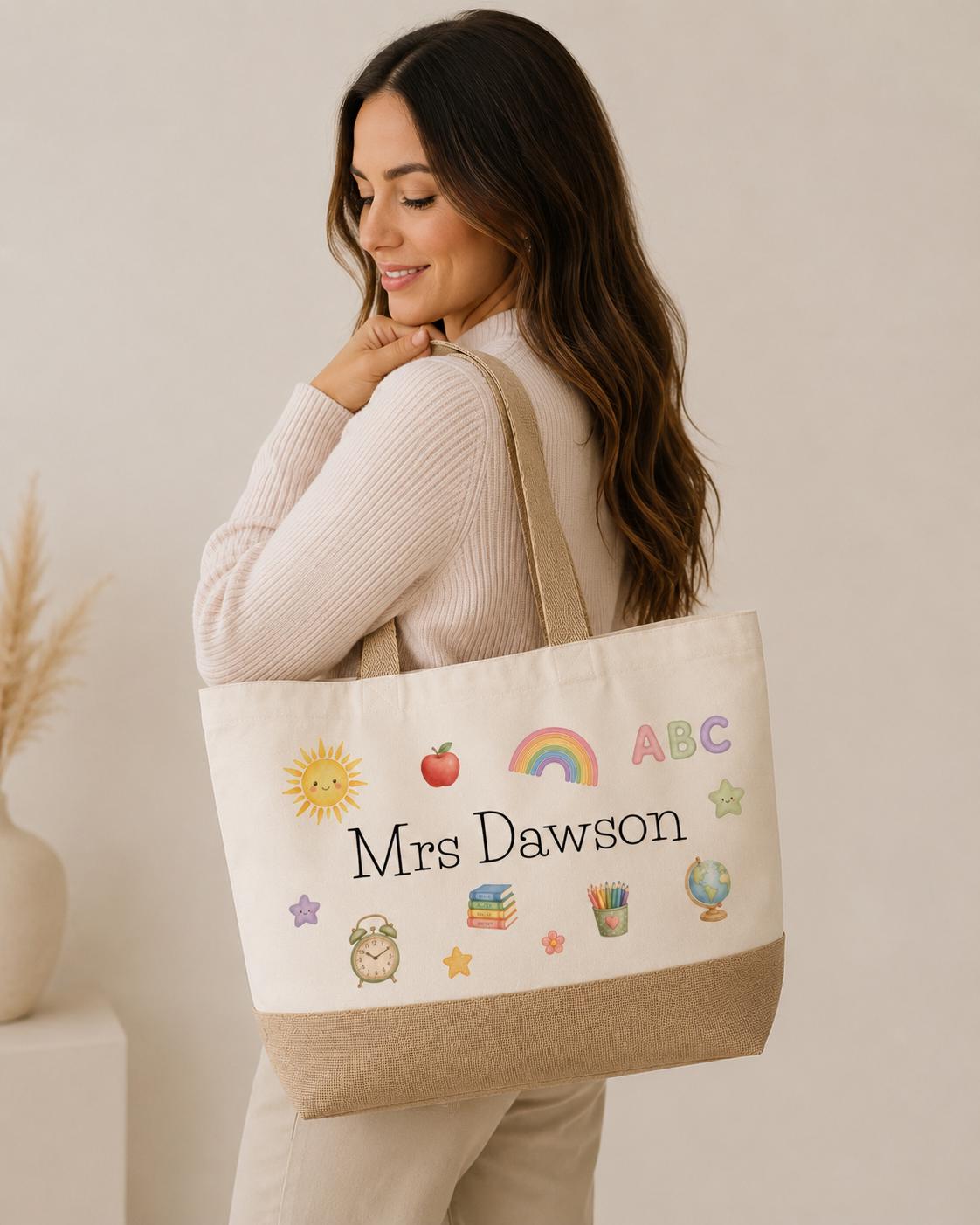 Personalised Teacher Bag, Thank You Teacher Gift, Custom Teacher Tote Bag, Teacher Present, Teaching Assistant Gift, Nursery Leaving Gift