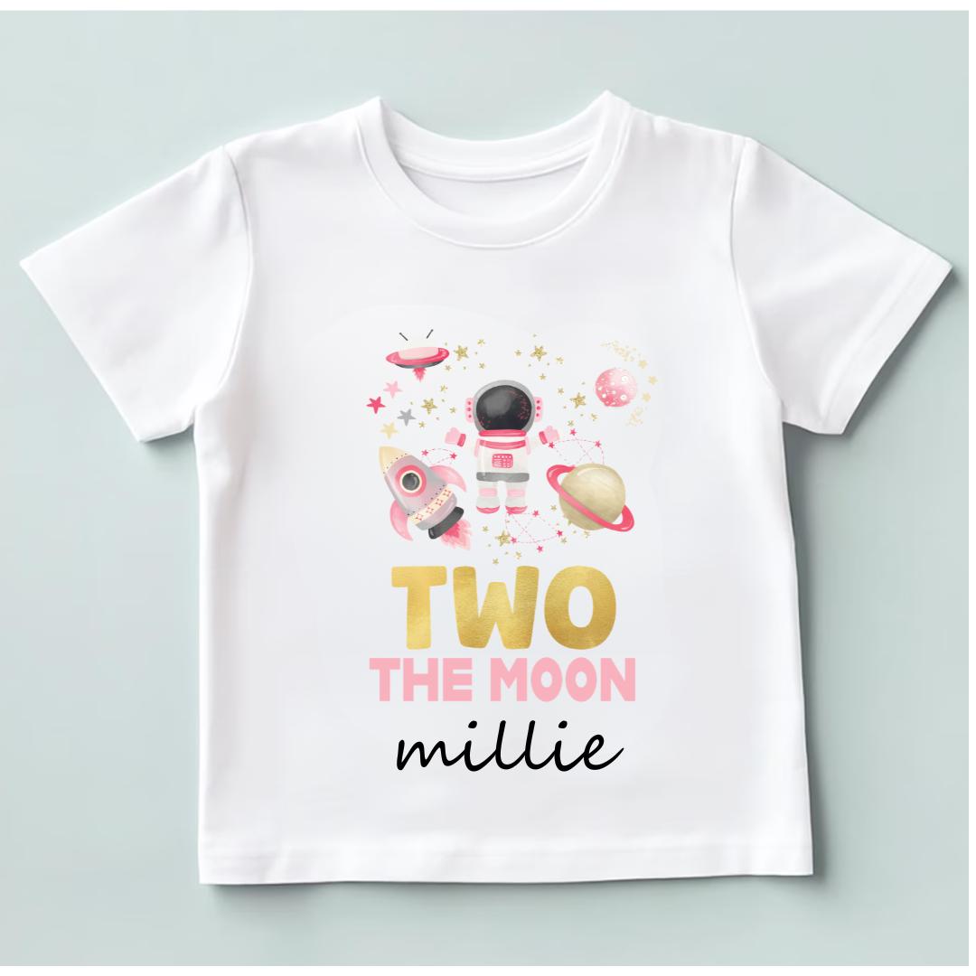 Girls 2nd Birthday T-shirt, 2nd Birthday Outfit, Personalised Kids Top, Birthday Gift For Girl , Two the Moon