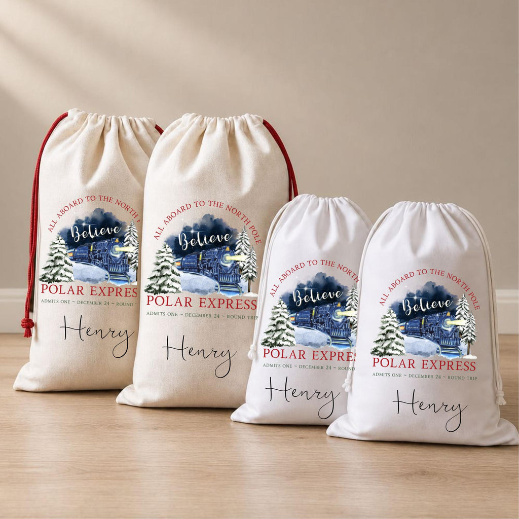 Personalised Santa Sack, Polar Train Christmas, Present Sack, Christmas Sacks, Christmas Eve Box, First Christmas, Christmas Stocking