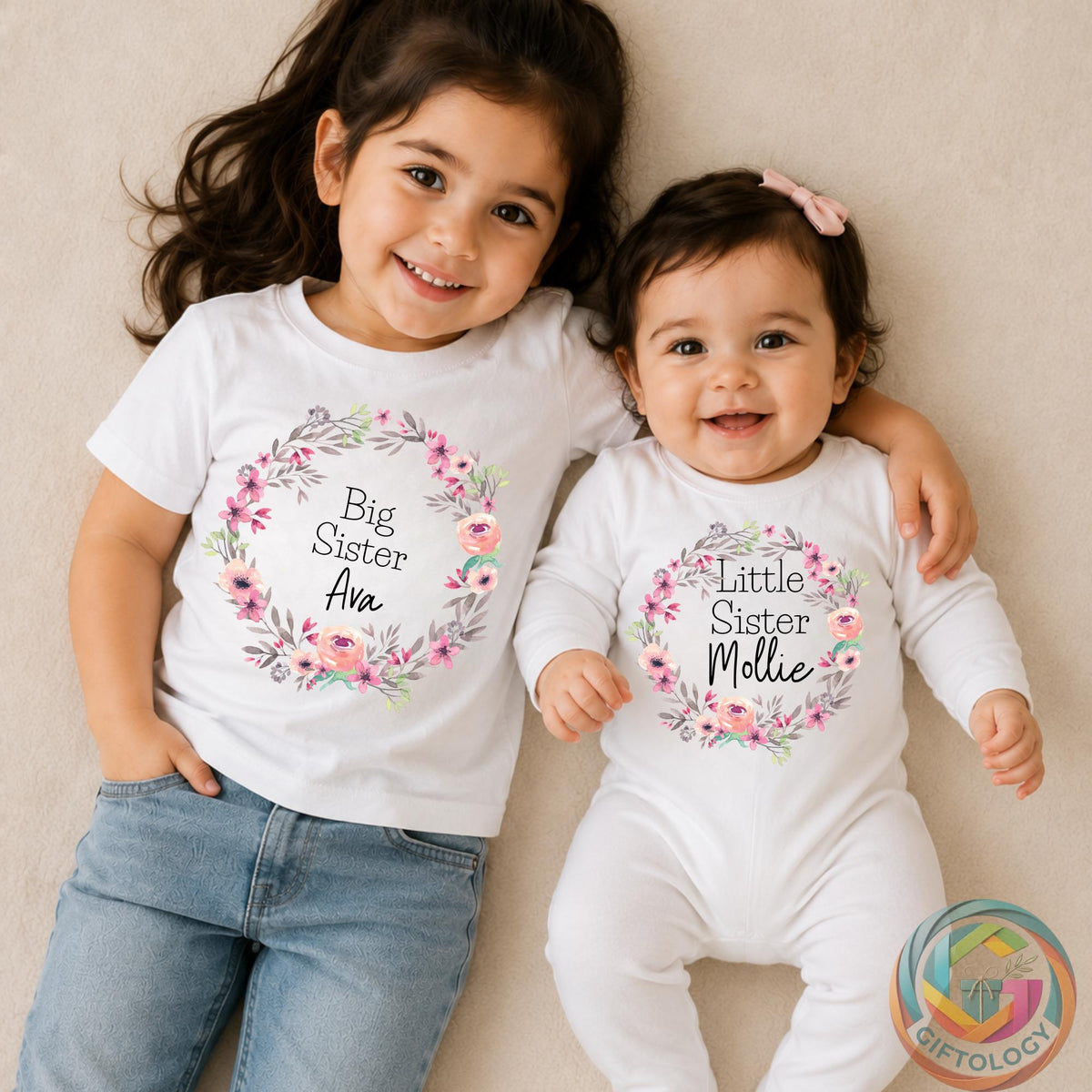 Personalised Big Sister and Little Sister T-shirt Babygrow, Siblings Outfit, Kids Personalised Tees, Matching Sister Gifts