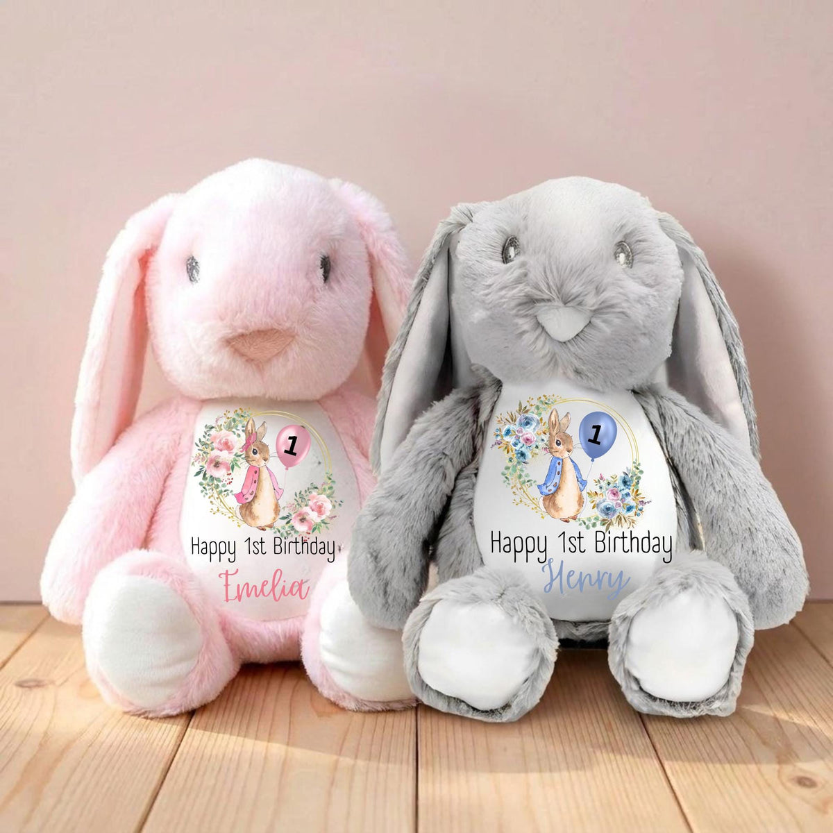 Personalised First Birthday Gift, 1st Birthday Custom Name Bunny Soft Toy Keepsake