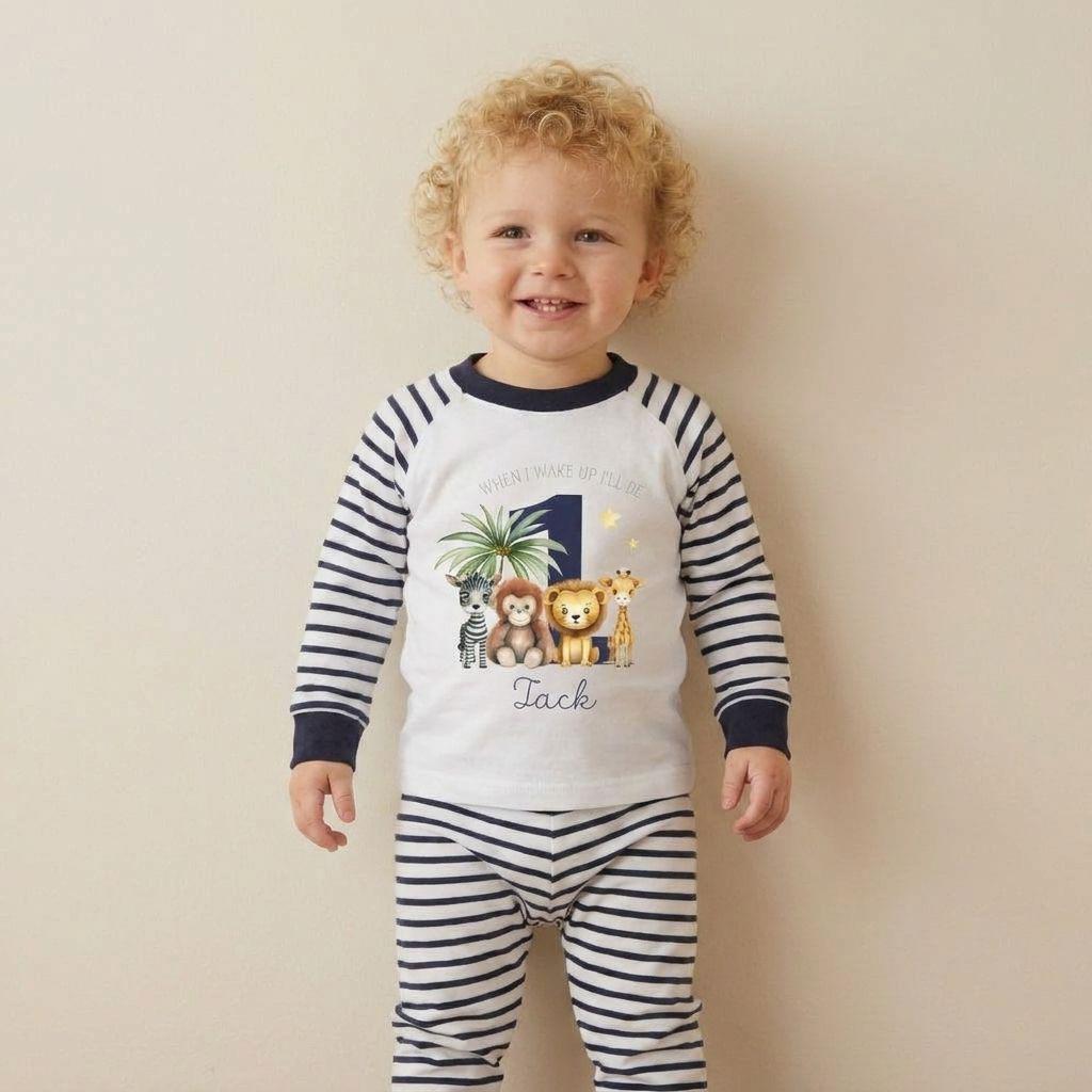 1st Birthday Pyjamas, Personalised Baby Pjs, Blue First Birthday Outfit, 12 month baby Boy, Cake smash outfit, Custom name pyjamas