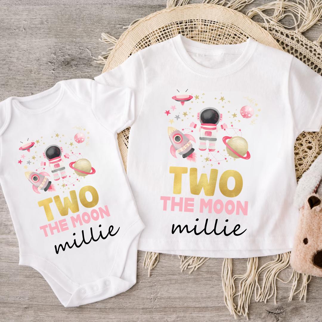 Girls 2nd Birthday T-shirt, 2nd Birthday Outfit, Personalised Kids Top, Birthday Gift For Girl , Two the Moon