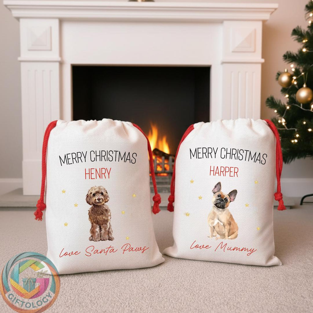 Personalised Dog Christmas Santa Sack: Custom Pet Gift Bag