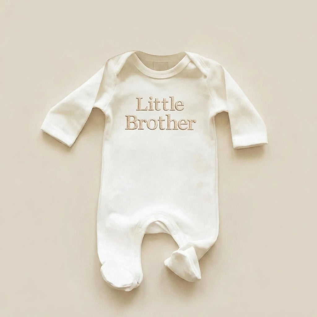 Embroidered Little Brother Sleepsuit: Cotton Babygrow