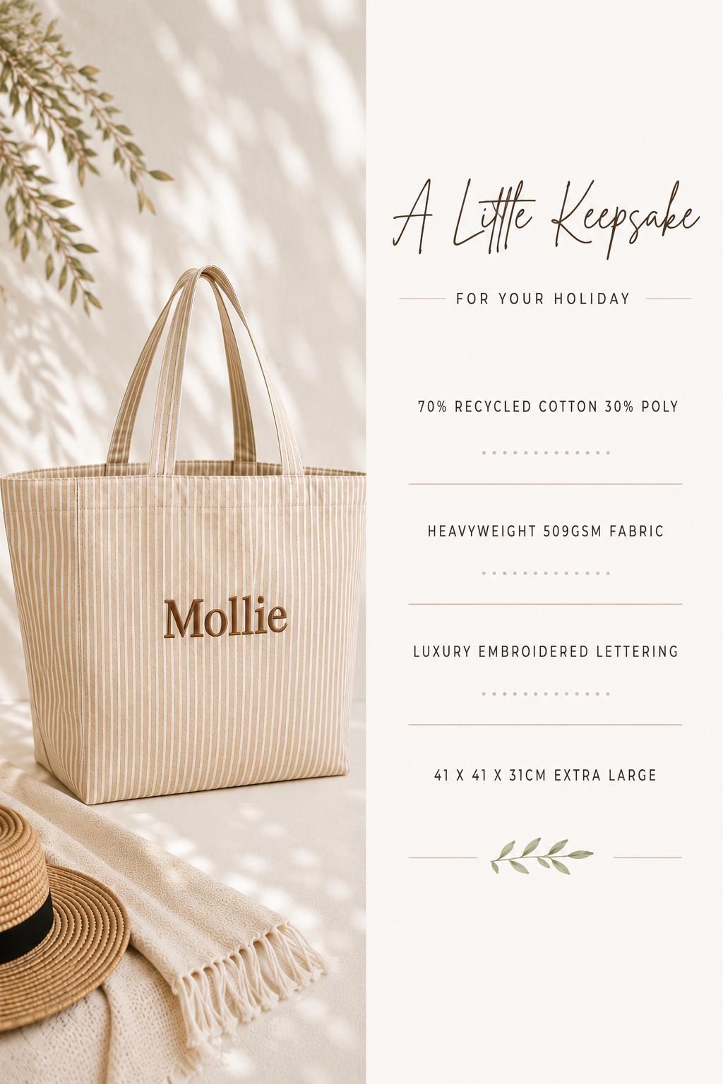 Personalised Embroidered Beach Bag , Custom Name Tote Bag , Bridesmaid Beach Bag , Holiday Tote , Poolside Bag