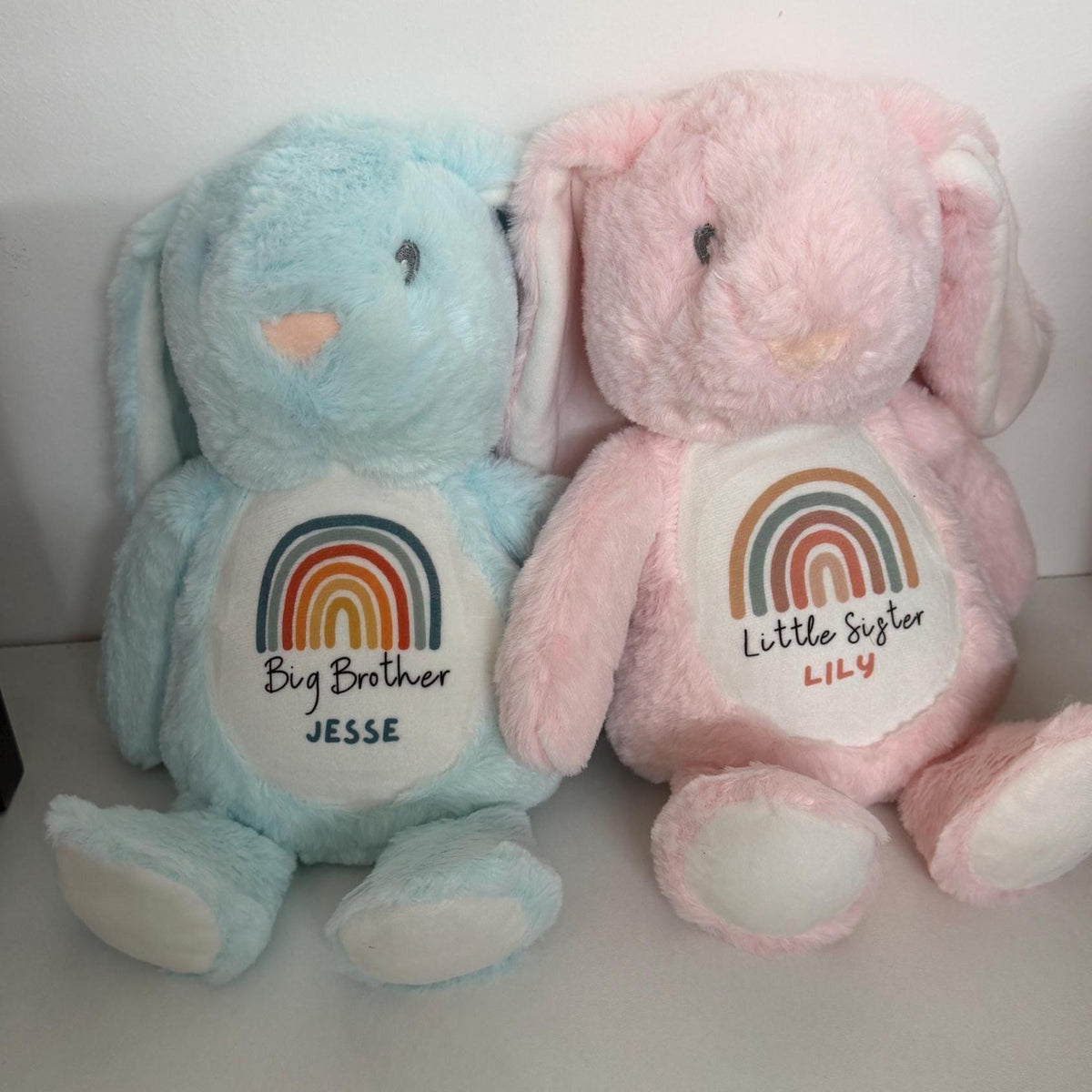 Personalised Bunny Plush Toy – Big Sister, Little Brother Announcement Keepsake