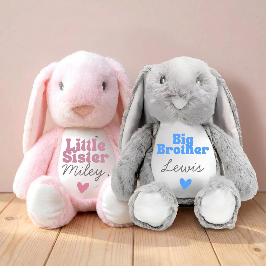Personalised Bunny Plush Toy – Big Sister, Little Brother Announcement Keepsake