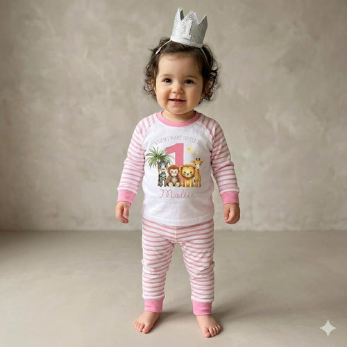 1st Birthday Pyjamas, Personalised Baby Pjs, Pink First Birthday Outfit, 12 month baby Girl, Cake smash outfit, Custom name pyjamas