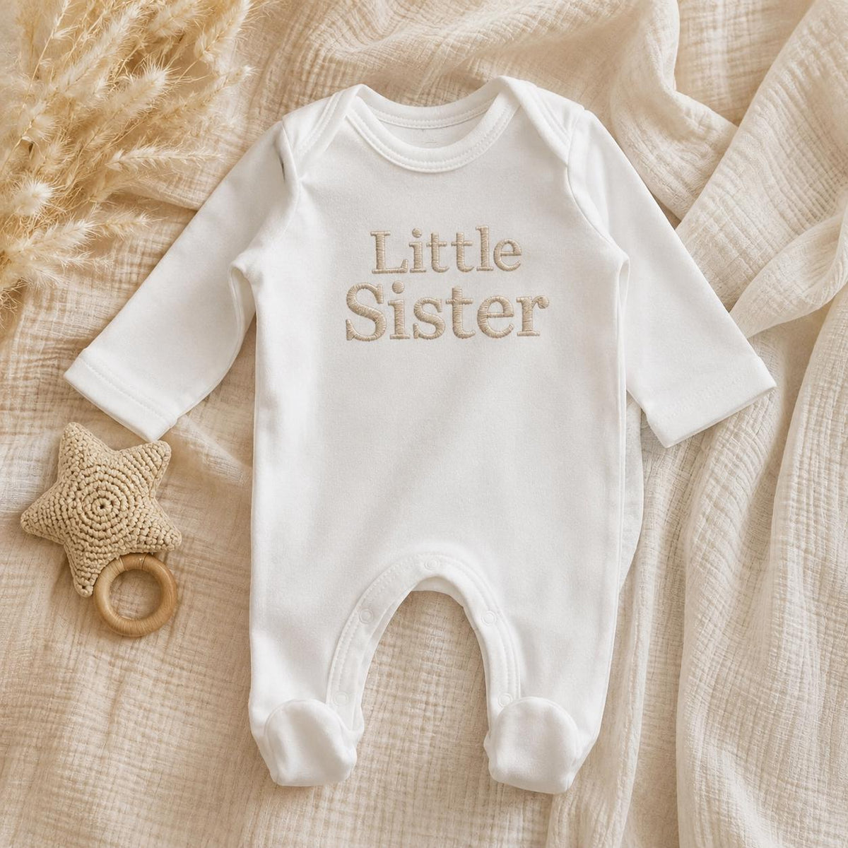 Embroidered Personalised Little Sister/ Brother Sleepsuit