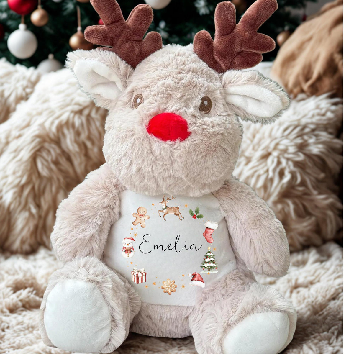 Personalised Reindeer Teddy, Custom Name Christmas Plush Toy
