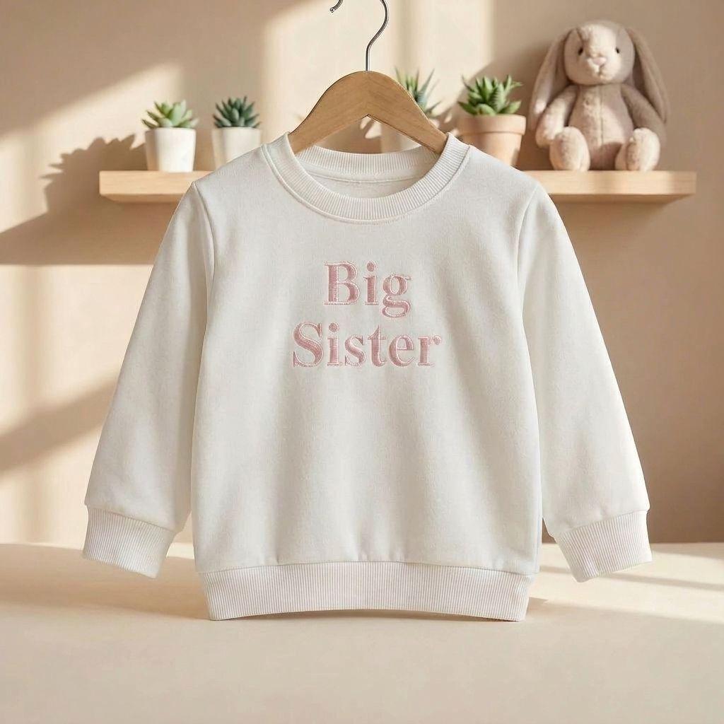 Embroidered Big Sister Sweatshirt: Baby Announcement Jumper