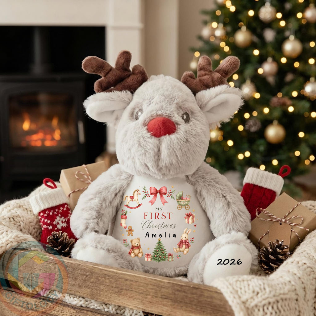 Personalised Reindeer Teddy Bear, Baby’s First Christmas Gift, Christmas Soft Toy, New Baby Xmas Gift, Baby Boy Girl, Christmas Keepsake