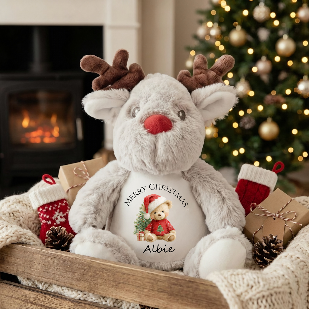 Personalised Reindeer Teddy, Custom Name Christmas Plush Toy - Teddy Design