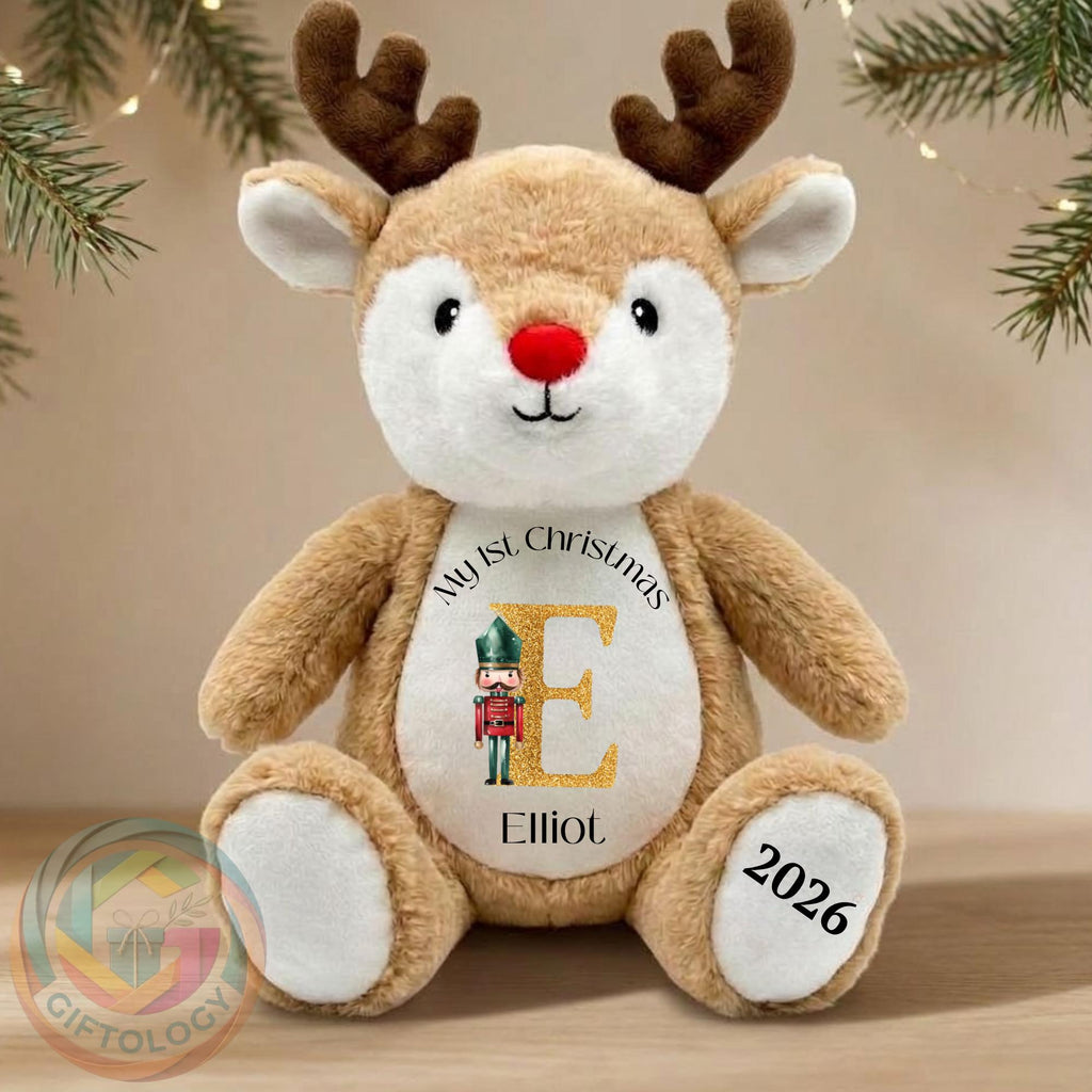 Personalised  Christmas Reindeer Teddy, Custom Name Christmas Plush Toy