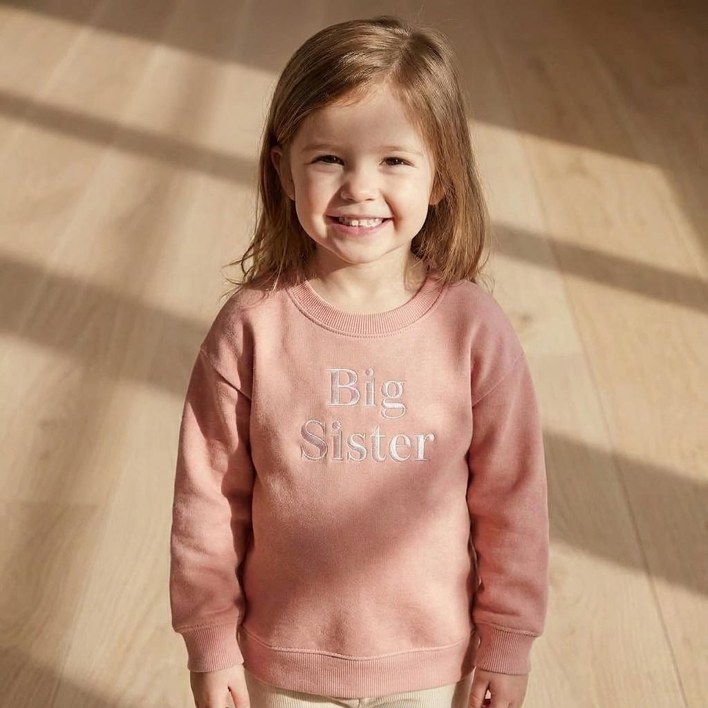Embroidered Big Sister Sweatshirt: Baby Announcement Jumper