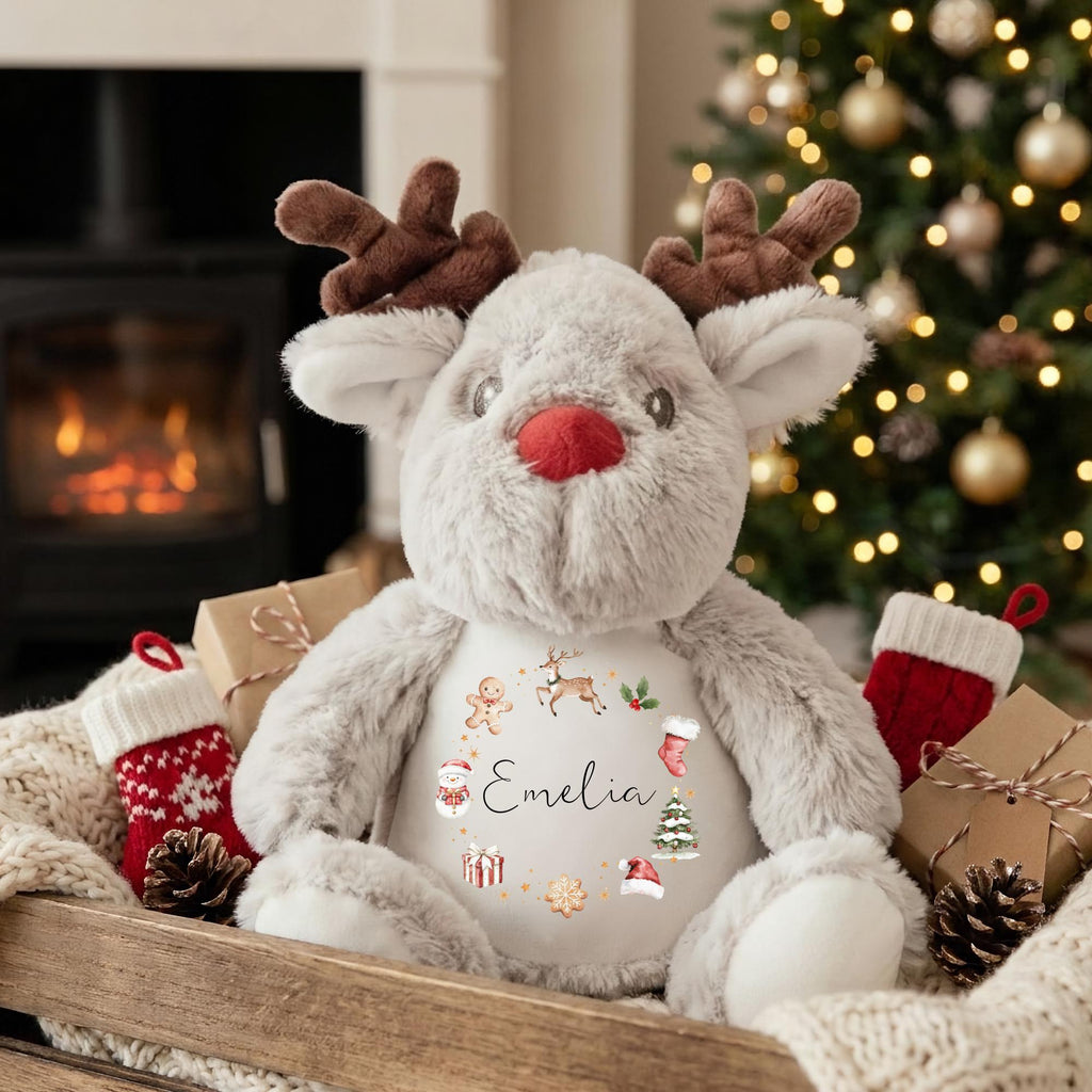 Personalised Reindeer Teddy, Custom Name Christmas Plush Toy