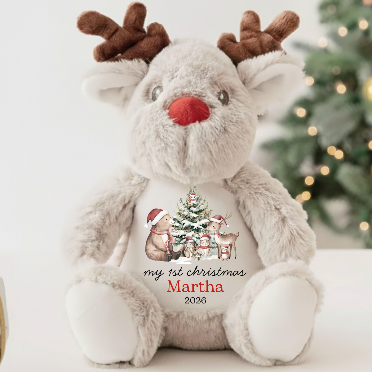 Personalised Reindeer Teddy, Custom Name Christmas Plush Toy - animal Design