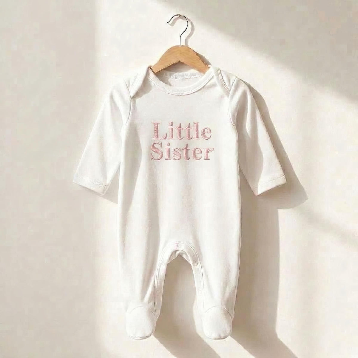 Embroidered Little Sister Sleepsuit: Cotton Babygrow