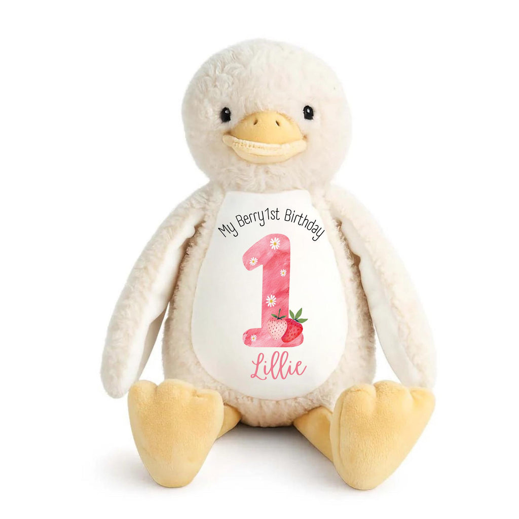 Personalised 1st Birthday Bunny, First Birthday Gift Teddy, Strawberry 1st Birthday Present, Personalised Berry 1st Birthday Girls Soft Toy