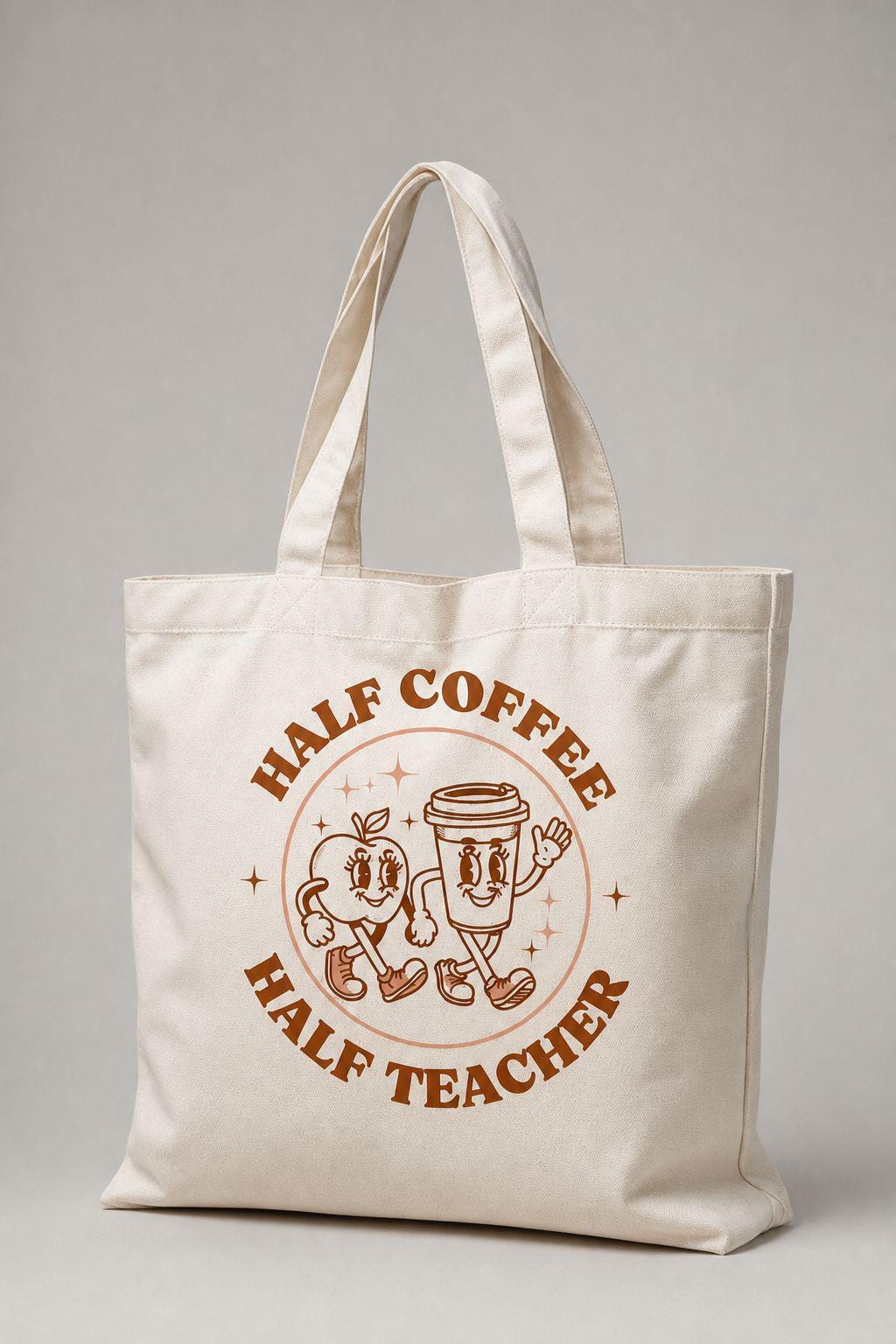 Half Coffee Half Teacher Tote Bag, Funny Teacher Gift, End of Term Teacher Present, Cute Teacher Tote, Teacher Appreciation Gift