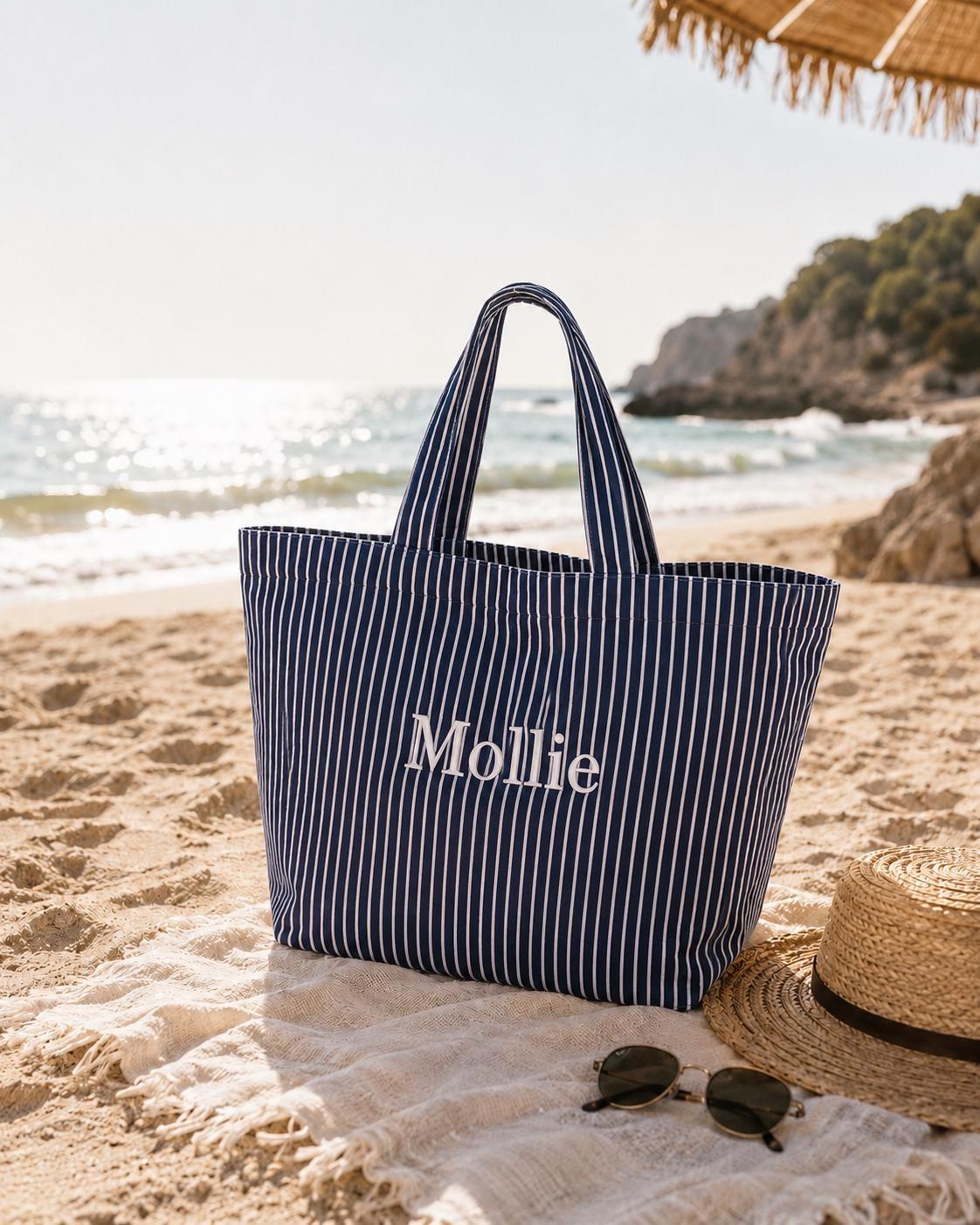 Personalised Embroidered Beach Bag , Custom Name Tote Bag , Bridesmaid Beach Bag , Holiday Tote , Poolside Bag