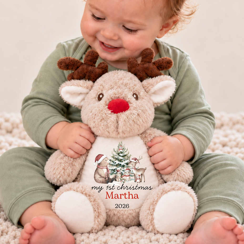 Personalised Reindeer Teddy, Custom Name Christmas Plush Toy - animal Design