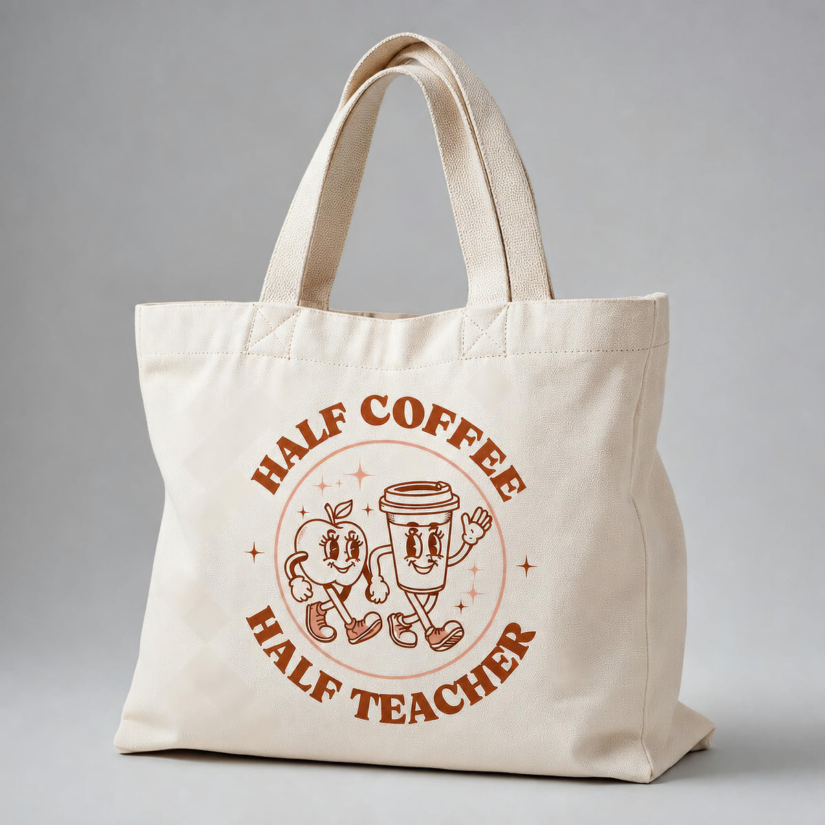 Half Coffee Half Teacher Tote Bag, Funny Teacher Gift, End of Term Teacher Present, Cute Teacher Tote, Teacher Appreciation Gift
