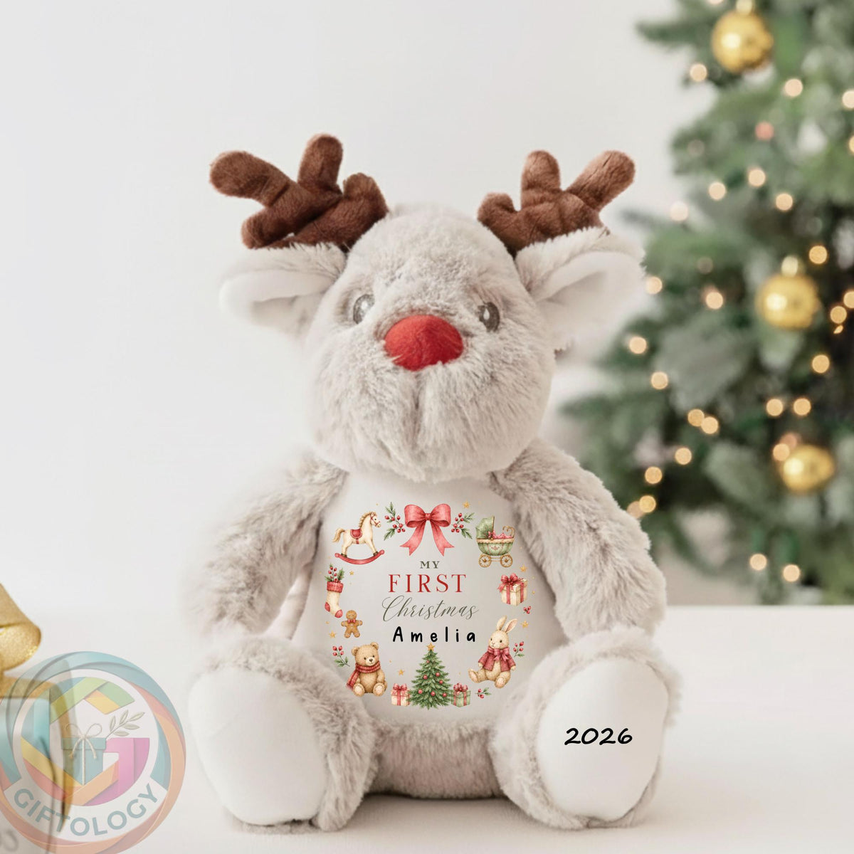 Personalised Reindeer Teddy Bear, Baby’s First Christmas Gift, Christmas Soft Toy, New Baby Xmas Gift, Baby Boy Girl, Christmas Keepsake
