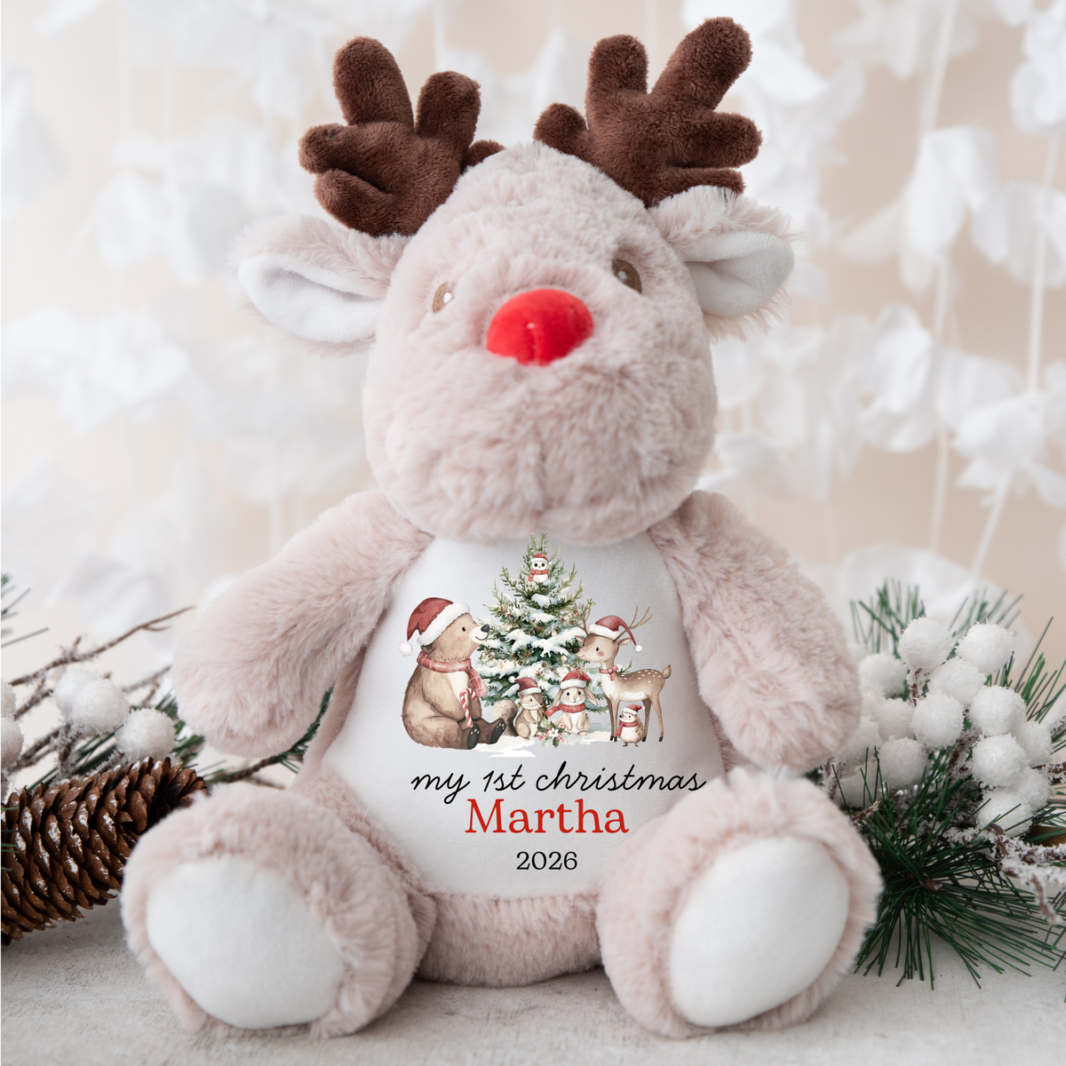 Personalised Reindeer Teddy, Custom Name Christmas Plush Toy - animal Design