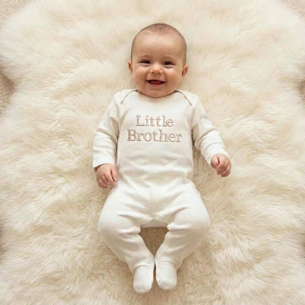 Embroidered Little Brother Sleepsuit: Cotton Babygrow