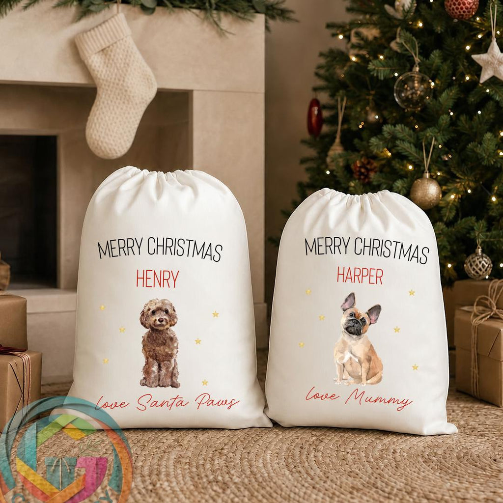 Personalised Dog Christmas Santa Sack: Custom Pet Gift Bag