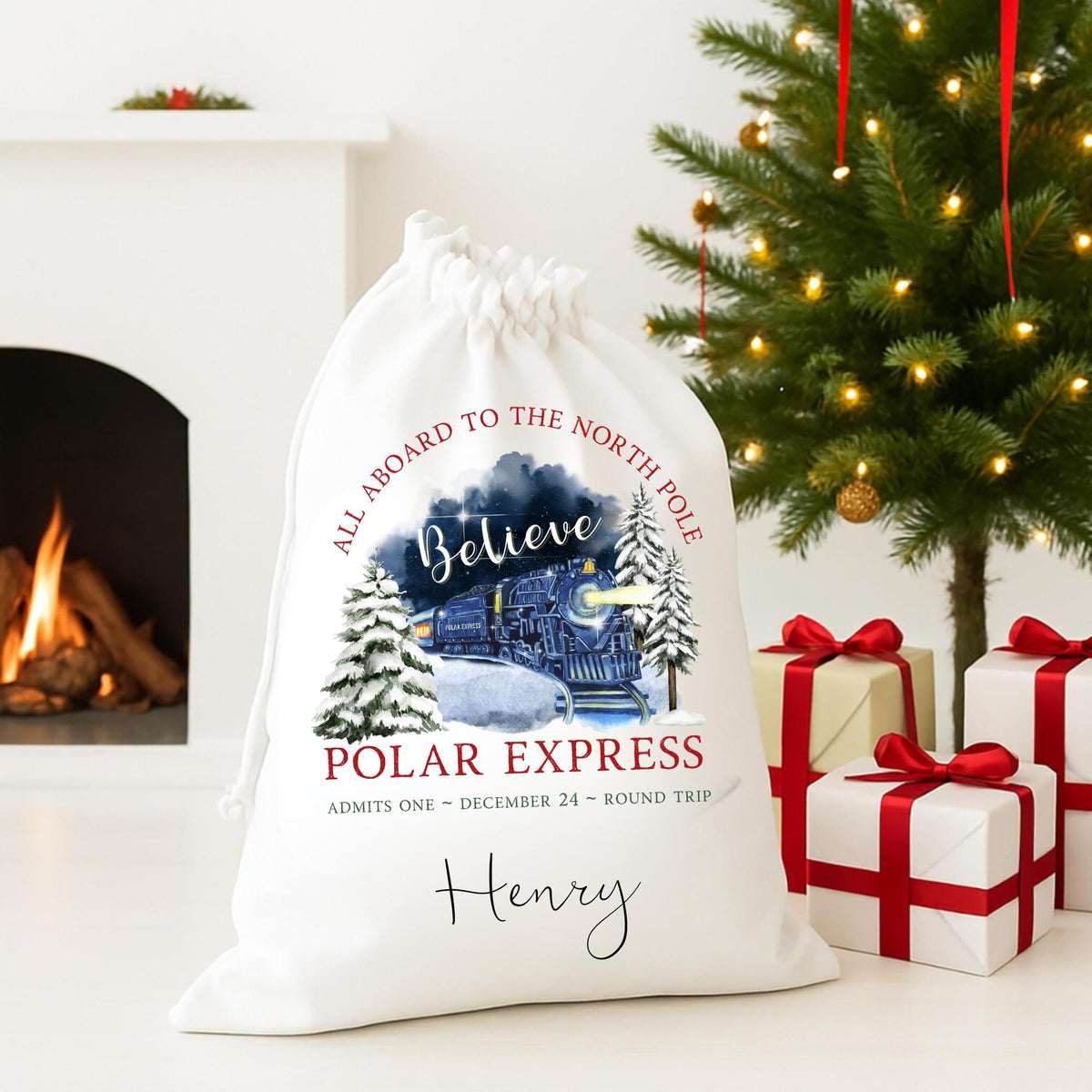 Personalised Santa Sack, Polar Train Christmas, Present Sack, Christmas Sacks, Christmas Eve Box, First Christmas, Christmas Stocking