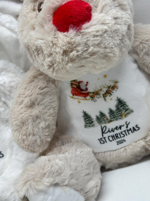 Baby's First Christmas Gift, First Christmas Present, Keepsake Christmas Soft Toy, Personalised Baby's 1st Christmas Reindeer Toy, Newborn