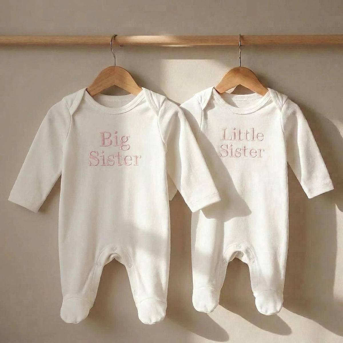 Embroidered Little Sister Sleepsuit: Cotton Babygrow