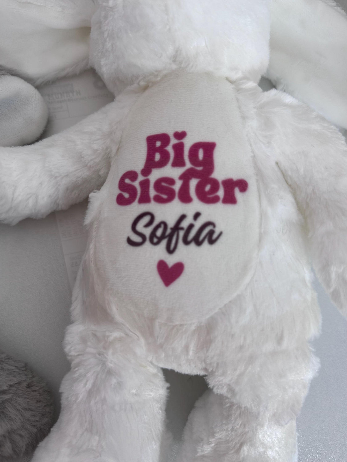 Personalised Bunny Plush Toy – Big Sister, Little Brother Announcement Keepsake