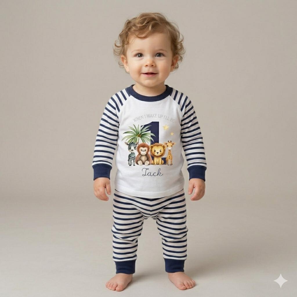 1st Birthday Pyjamas, Personalised Baby Pjs, Blue First Birthday Outfit, 12 month baby Boy, Cake smash outfit, Custom name pyjamas