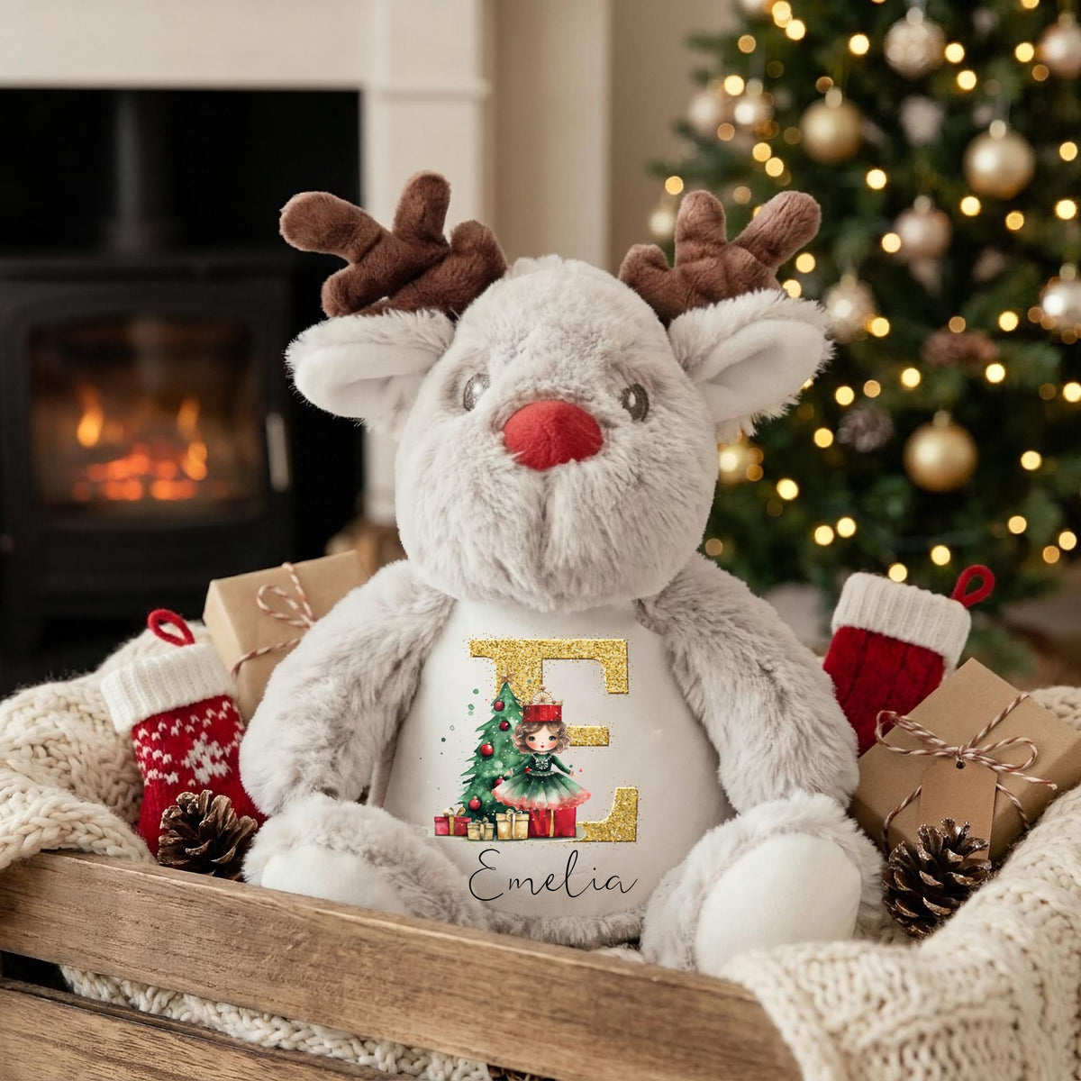 Personalised Reindeer Teddy, Custom Name Christmas Plush Toy