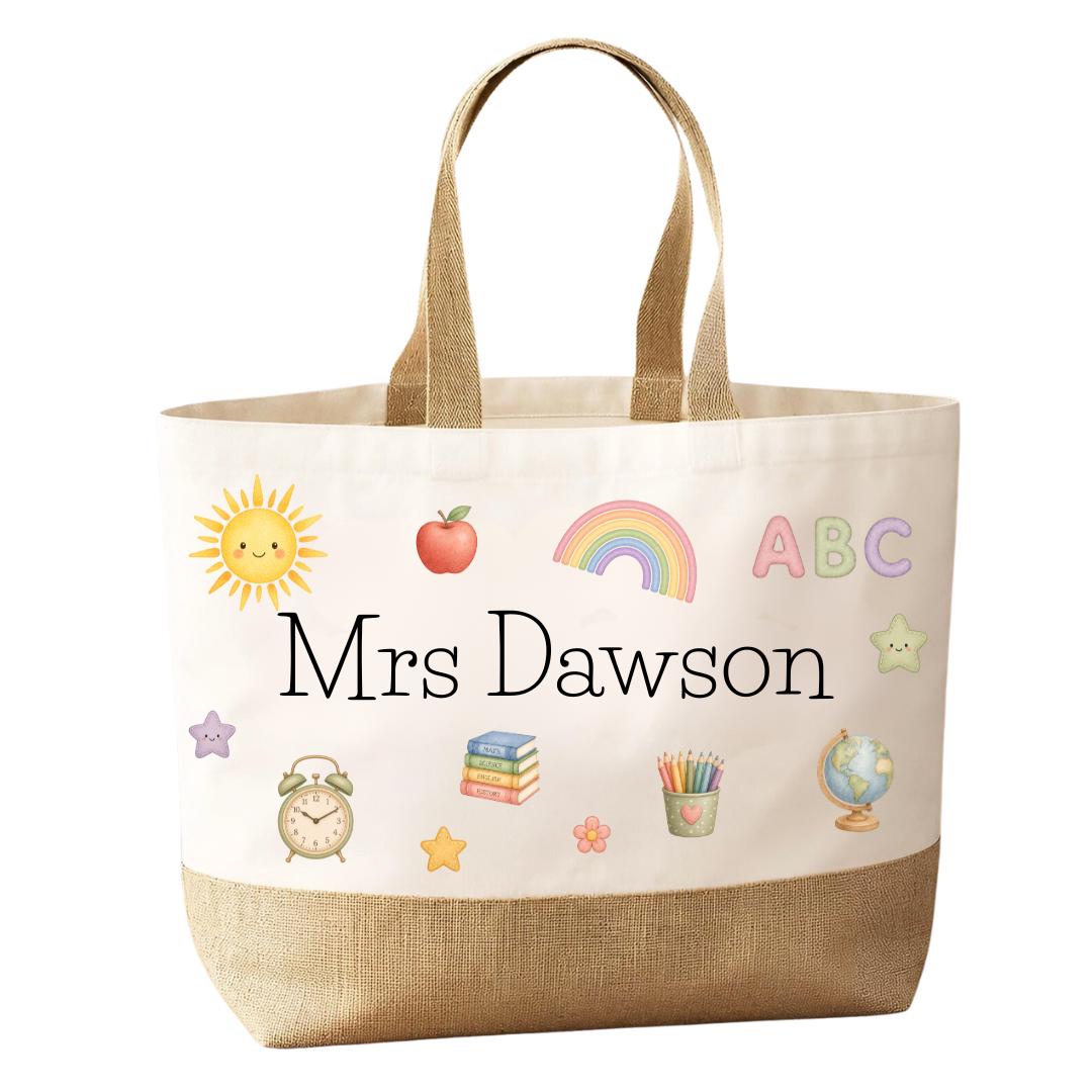 Personalised Teacher Bag, Thank You Teacher Gift, Custom Teacher Tote Bag, Teacher Present, Teaching Assistant Gift, Nursery Leaving Gift