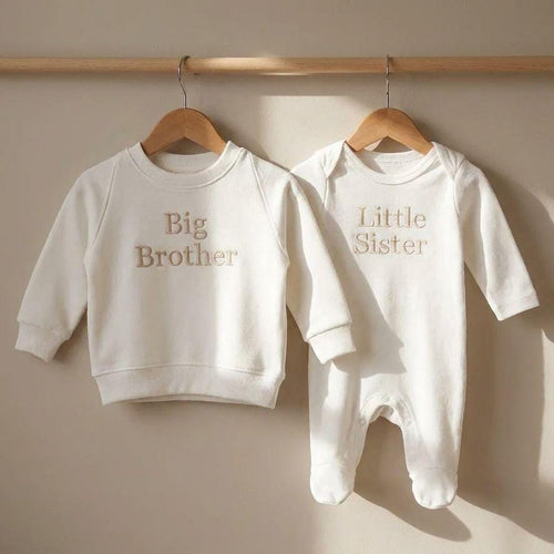Embroidered Big Brother Little Sister Matching Outfits, Cotton Blend Sibling Set