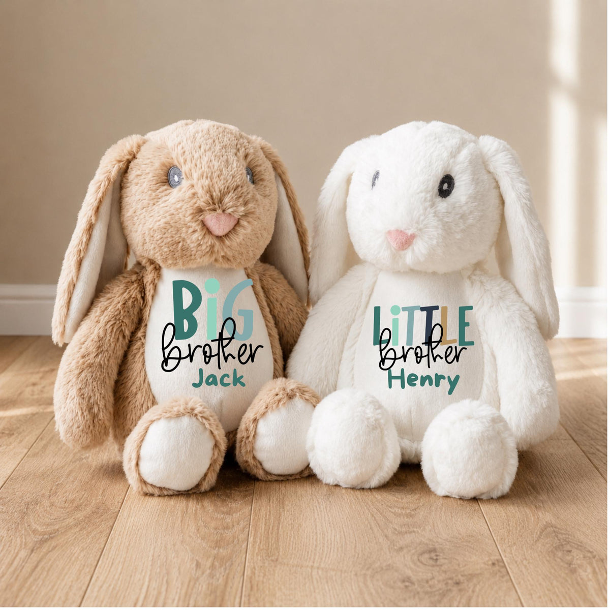 Personalised Bunny Plush Toy – Big Sister, Little Brother Announcement Keepsake