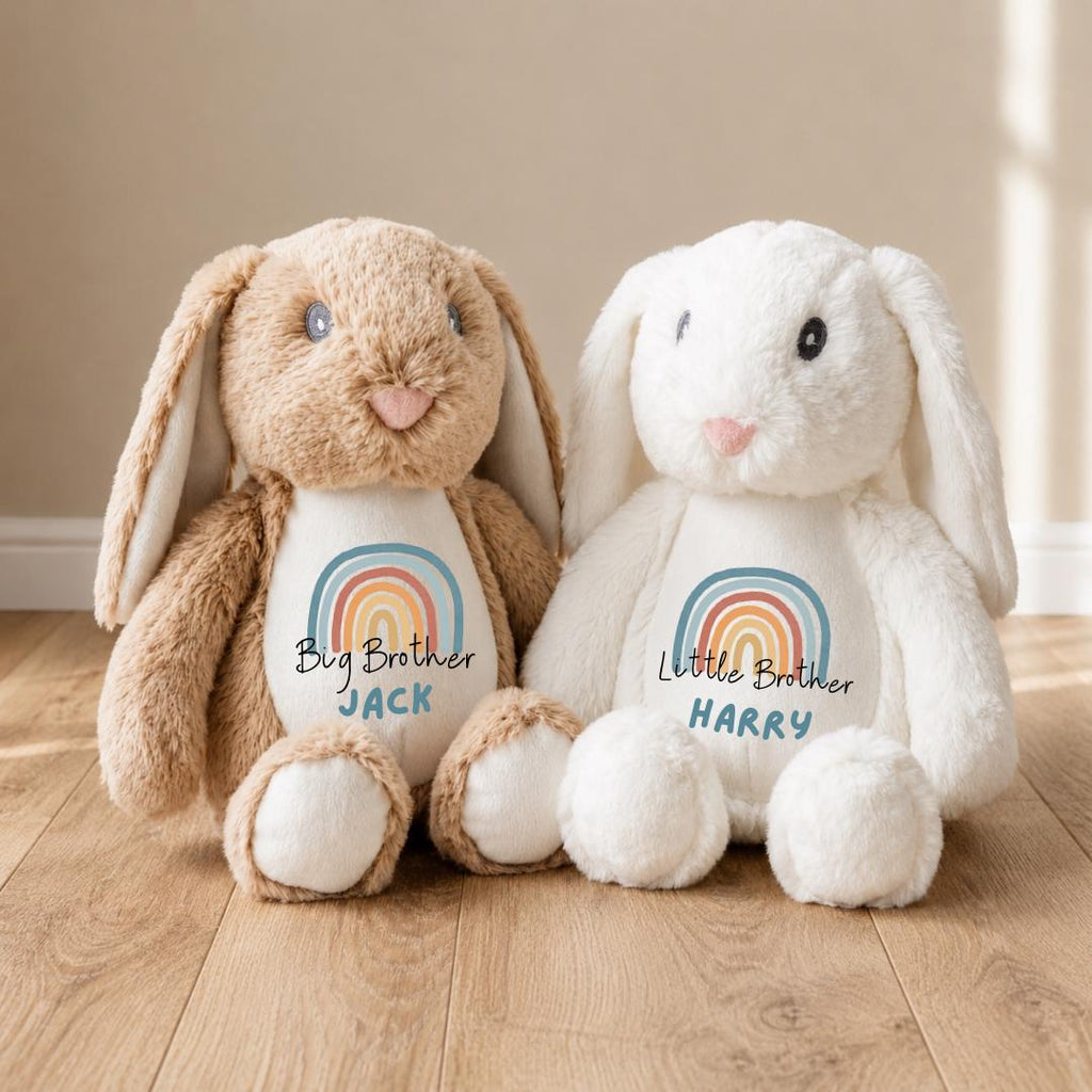 Personalised Bunny Plush Toy – Big Sister, Little Brother Announcement Keepsake
