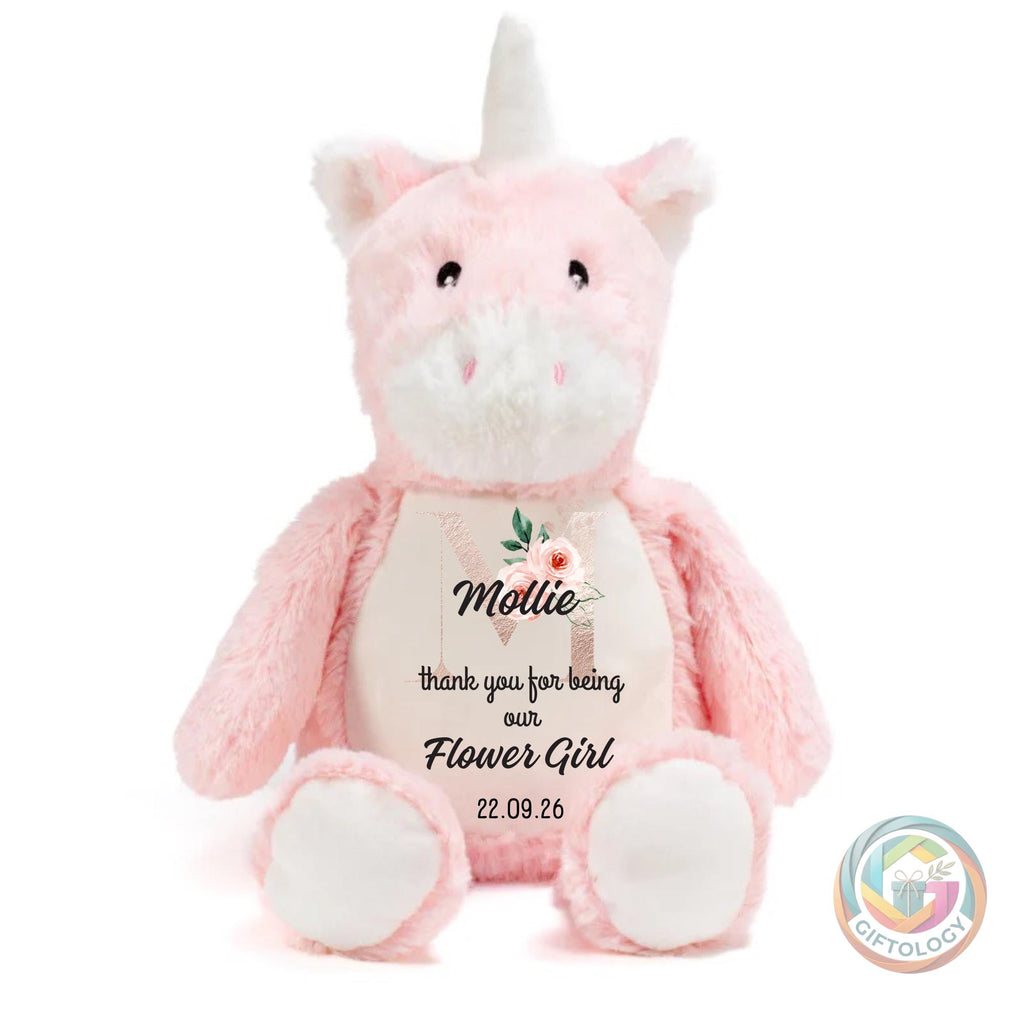 Personalised Flower Girl Teddy Gift, Thank You Flower Girl Keepsake, Wedding Flower Girl Gift, Custom Name Plush Toy, Flower Girl Proposal