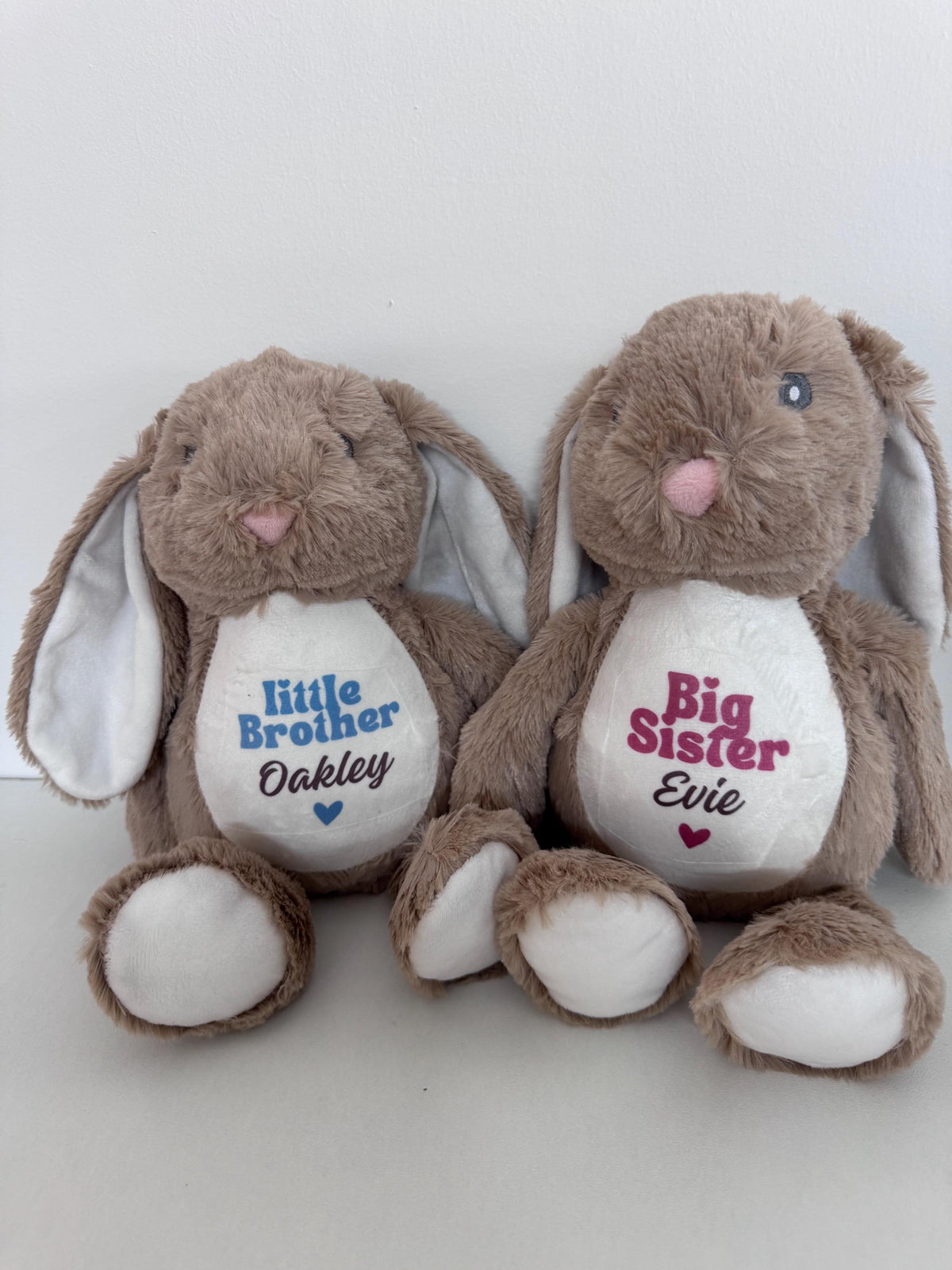Personalised Bunny Plush Toy – Big Sister, Little Brother Announcement Keepsake