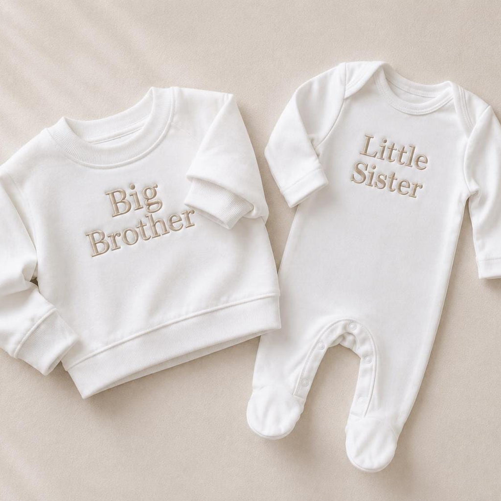 Embroidered Big Brother Little Sister Matching Outfits, Cotton Blend Sibling Set