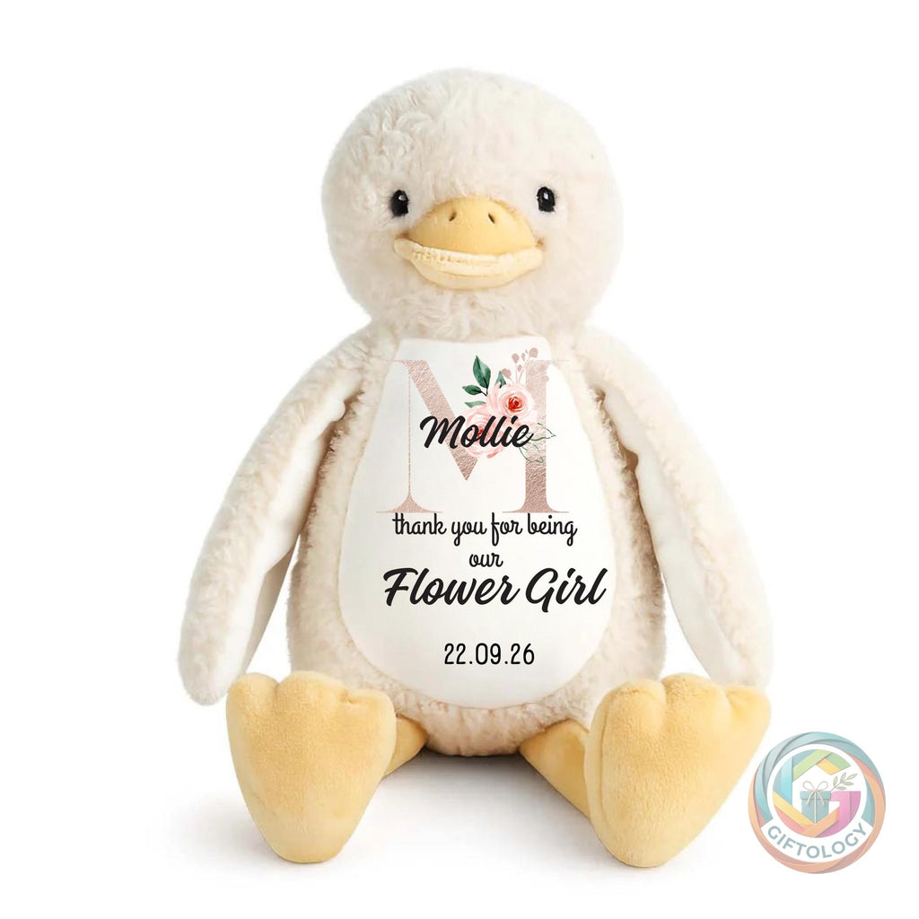 Personalised Flower Girl Teddy Gift, Thank You Flower Girl Keepsake, Wedding Flower Girl Gift, Custom Name Plush Toy, Flower Girl Proposal