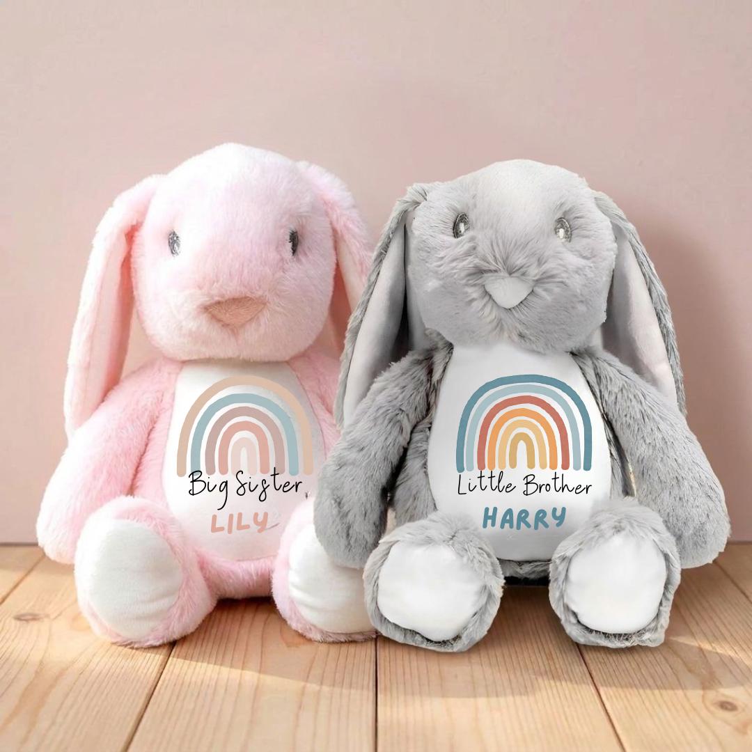 Personalised Bunny Plush Toy – Big Sister, Little Brother Announcement Keepsake