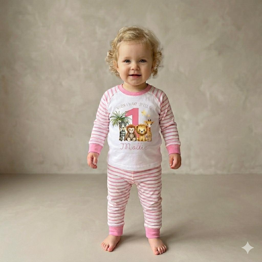 1st Birthday Pyjamas, Personalised Baby Pjs, Pink First Birthday Outfit, 12 month baby Girl, Cake smash outfit, Custom name pyjamas