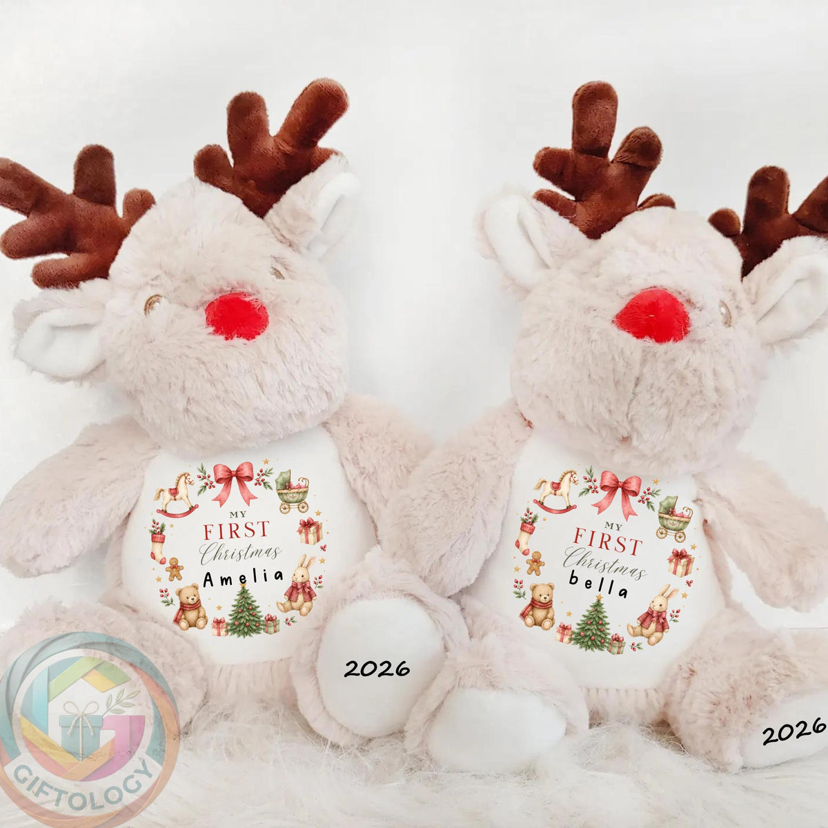 Personalised Reindeer Teddy Bear, Baby’s First Christmas Gift, Christmas Soft Toy, New Baby Xmas Gift, Baby Boy Girl, Christmas Keepsake
