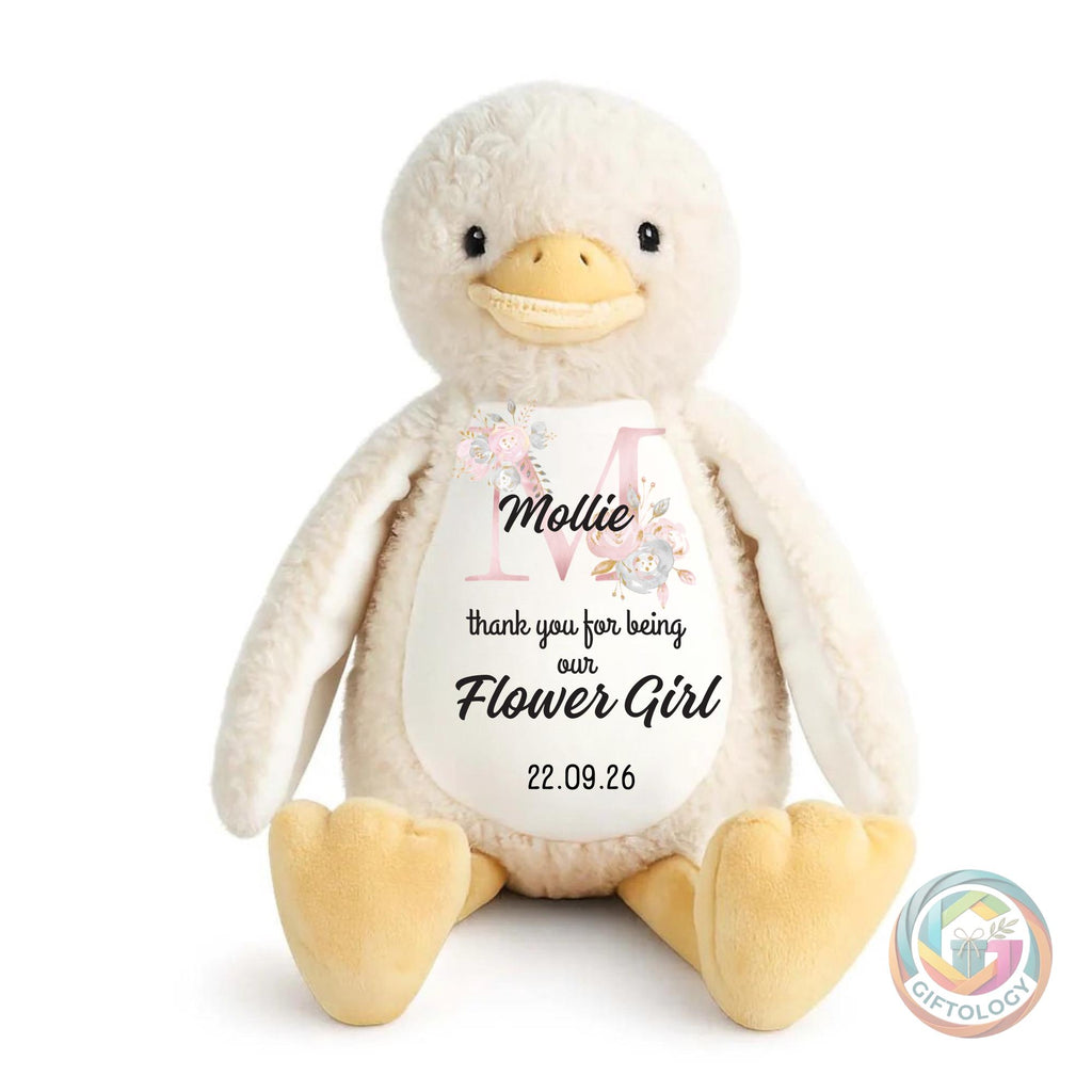 Personalised Flower Girl Teddy Gift, Thank You Flower Girl Keepsake, Wedding Flower Girl Gift, Custom Name Plush Toy, Flower Girl Proposal